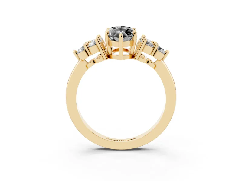 Marquise Cluster Side Stone Engagement Ring Setting for a Black Center | Plain Band | Yellow Gold