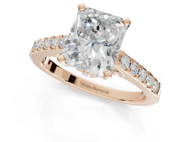Radiant Cut Pavé Solitaire Engagement Ring Setting | Crossover Gallery | Rose Gold