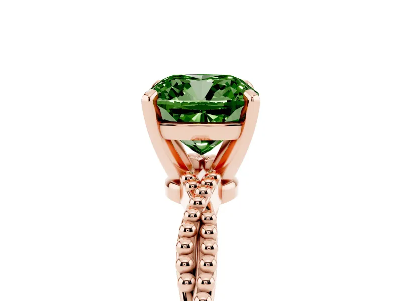 Cushion Cut Twisted Engagement Ring Setting for a Fancy Green Lab-Grown Diamond | Beaded Twist | Rose Gold