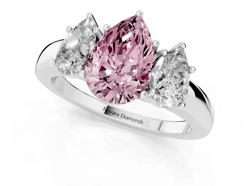 Pear-Shaped Three Stone Engagement Ring Setting for a Fancy Pink Lab-Grown Diamond | Matching Side Stones | Platinum