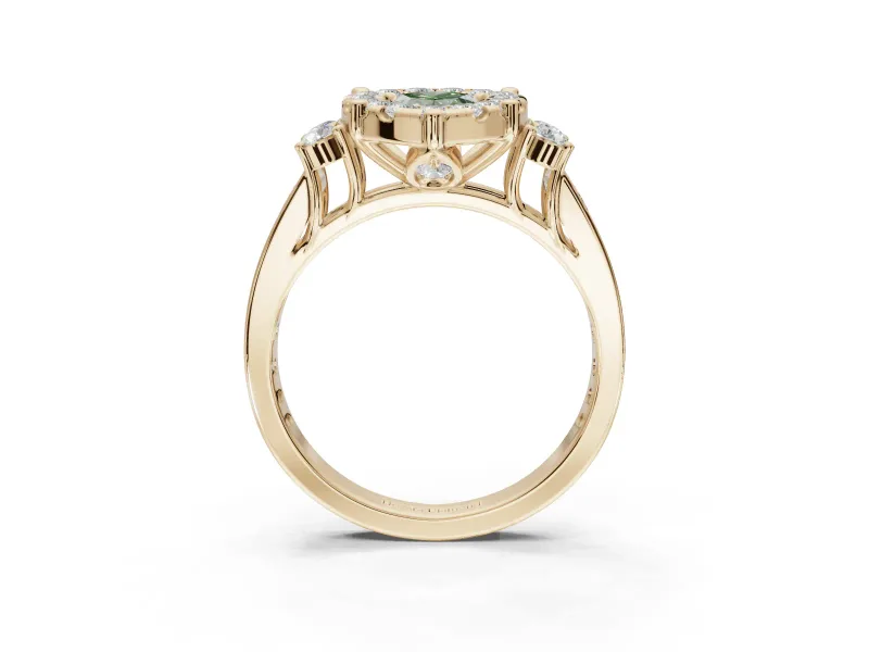 Pear-Shaped Halo Engagement Ring Setting for a Fancy Green Lab-Grown Diamond | Graduated Channel Band | Yellow Gold