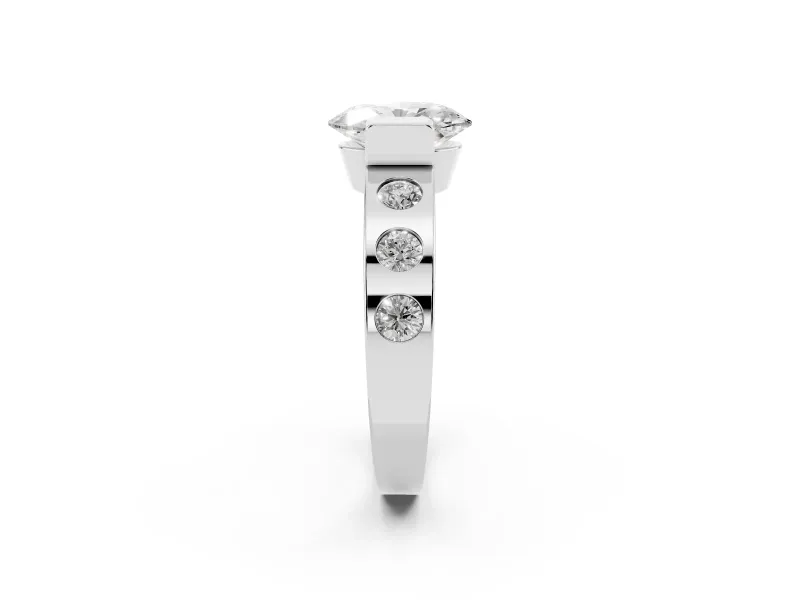 Oval Tension Style Engagement Ring Setting | Flush Set Accents | Sterling Silver