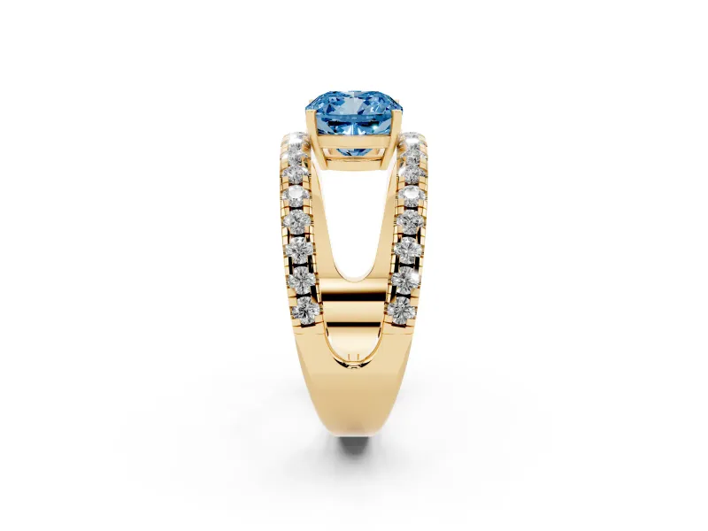 Cushion Cut Pavé Engagement Ring Setting for a Fancy Blue Lab-Grown Diamond | Yellow Gold - Design NV-24679