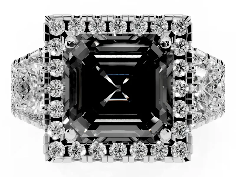 Asscher Cut Halo Split Shank Engagement Ring Setting for a Black Center | White Gold