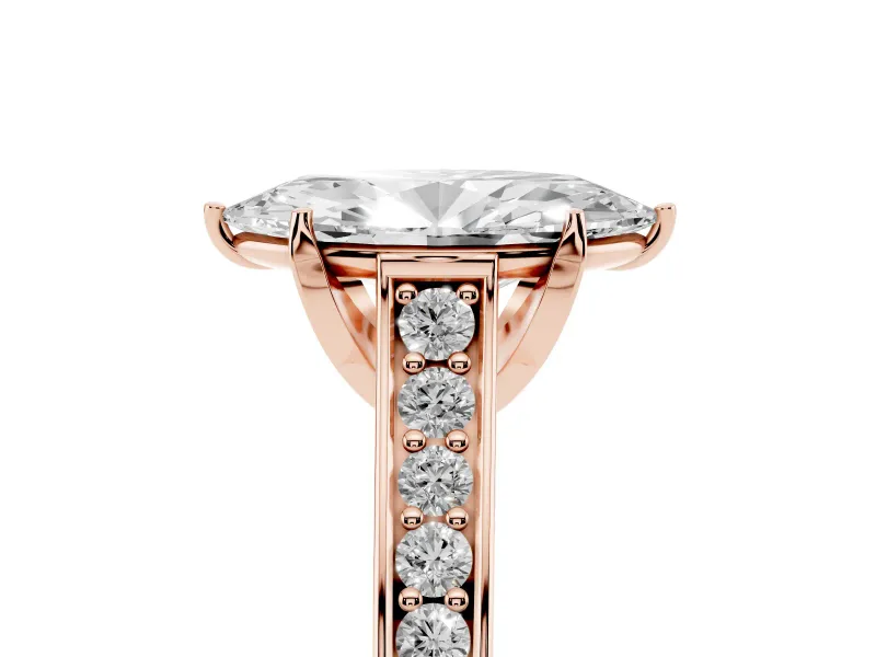 Marquise Graduated Pavé Solitaire Engagement Ring Setting | Wide Pavé Row Band | Rose Gold