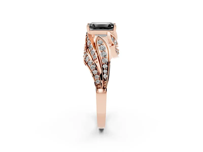 Emerald Cut Bypass Pavé Engagement Ring Setting for a Black Center | Graduated Pavé | Rose Gold