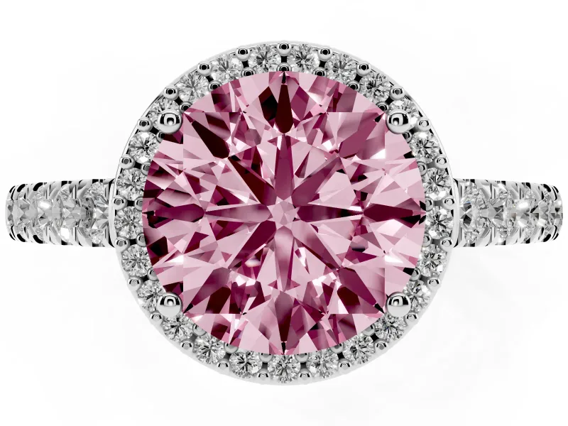 Round Halo Pavé Engagement Ring Setting for a Fancy Pink Lab-Grown Diamond | Sterling Silver