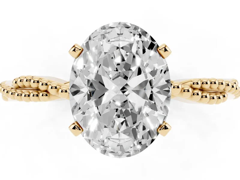 Oval Twisted Solitaire Engagement Ring Setting | Beaded Twist Band | Yellow Gold