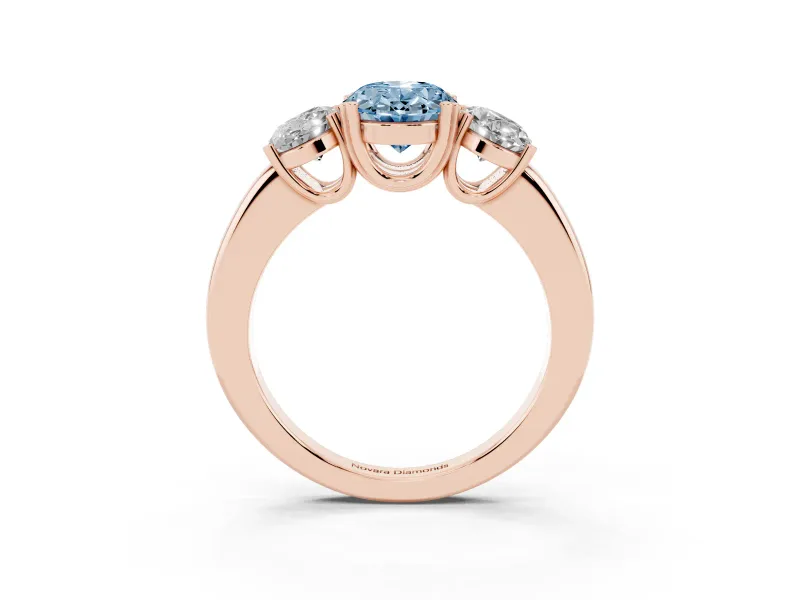 Oval Three Stone Engagement Ring Setting for a Fancy Blue Lab-Grown Diamond | Double Claw Head | Rose Gold
