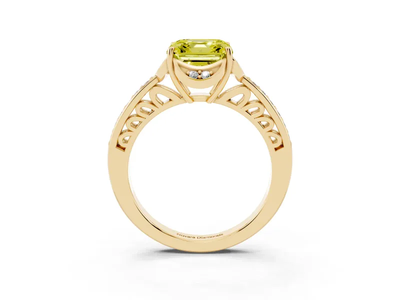 Asscher Cut Floral Pavé Engagement Ring Setting for a Fancy Yellow Lab-Grown Diamond | Yellow Gold