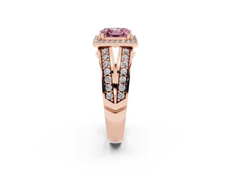 Asscher Cut Halo Engagement Ring Setting for a Fancy Pink Lab-Grown Diamond | Two-Row Pave Split Shank | Rose Gold