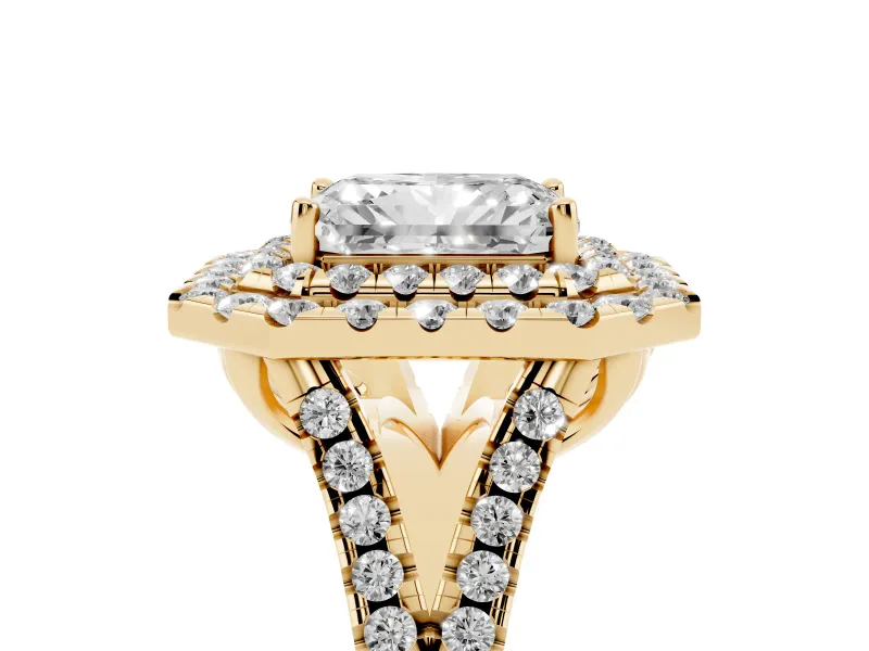 Radiant Cut Halo Split Shank Engagement Ring Setting | Yellow Gold