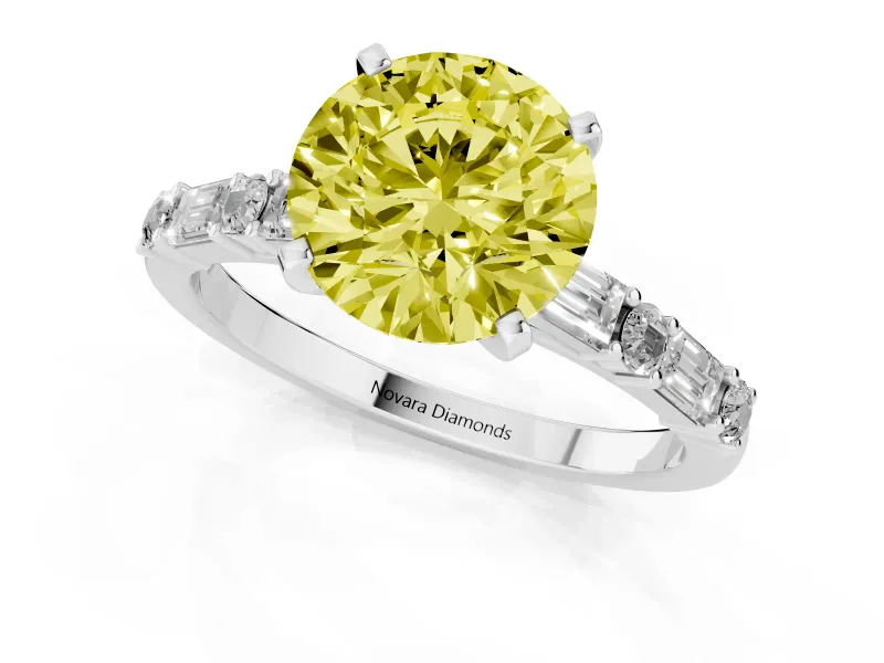 Round Baguette Side Stone Engagement Ring Setting for a Fancy Yellow Lab-Grown Diamond | Sterling Silver
