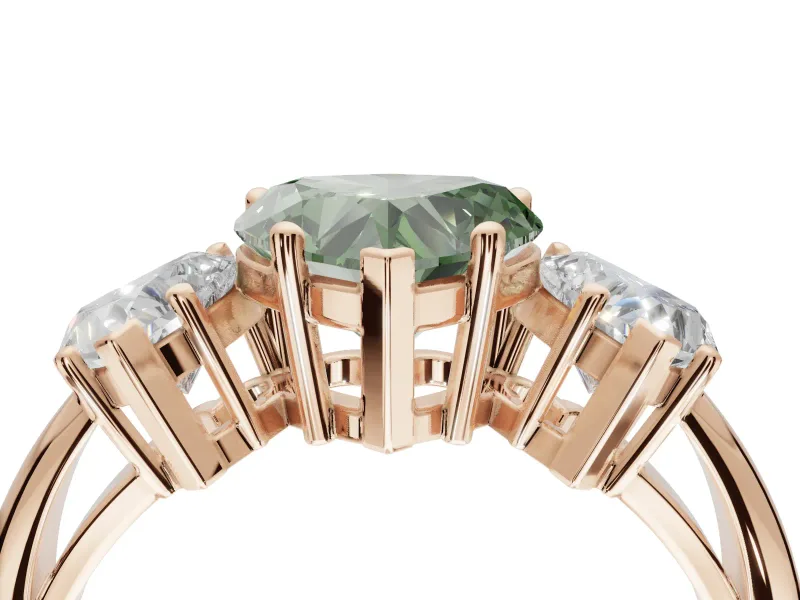 Heart-Shaped Three Stone Engagement Ring Setting for a Fancy Green Lab-Grown Diamond | Plain Band | Rose Gold
