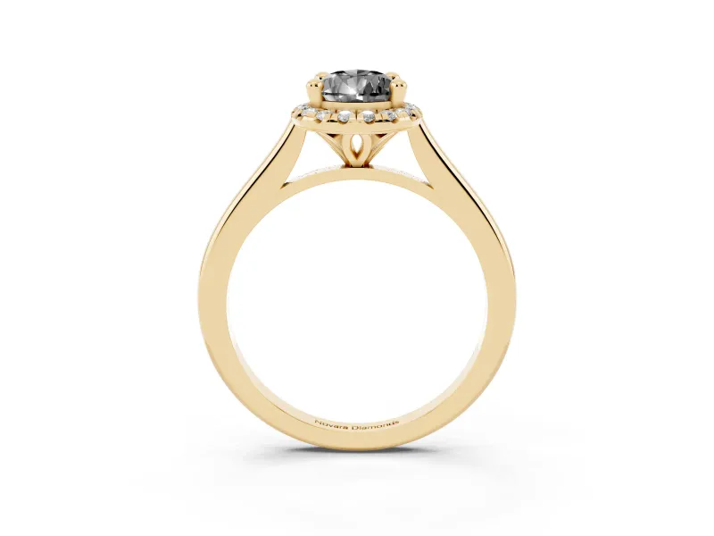 Pear-Shaped Halo Engagement Ring Setting for a Black Center | Plain Polished Band | Yellow Gold