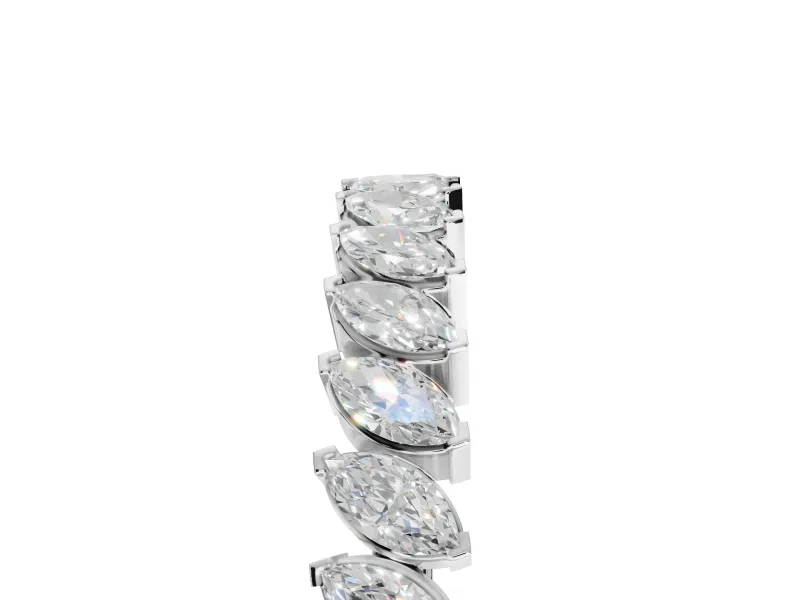 Marquise Lab-Grown Diamond Slanted Half Eternity Wedding Band | Tip Cups | Platinum