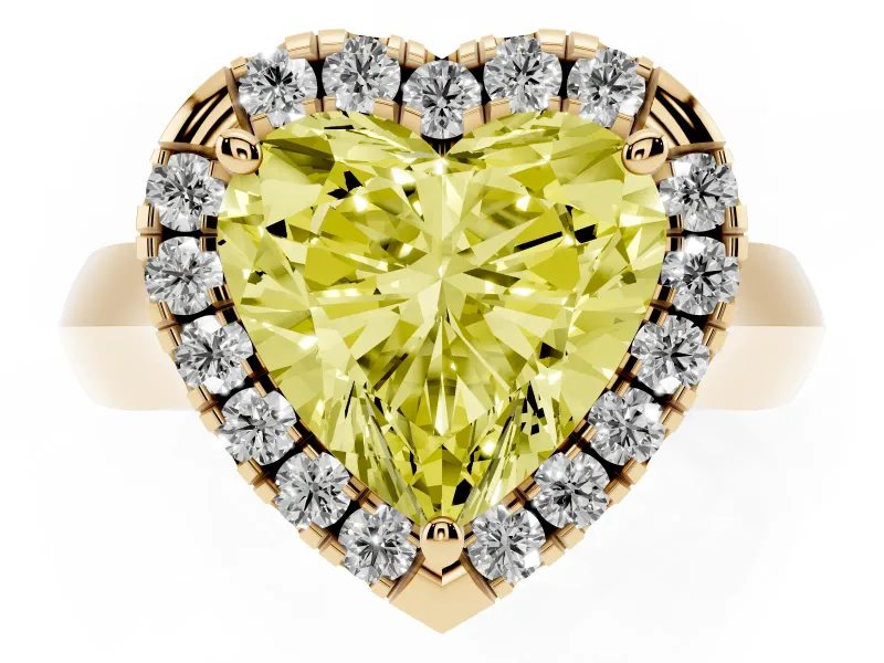 Heart-Shaped Halo Engagement Ring Setting for a Fancy Yellow Lab-Grown Diamond | Square Profile Band | Yellow Gold