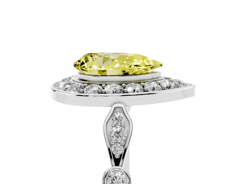Fancy Yellow Pear Cut Diamond Halo Engagement Ring Set in Silver with Twisted Band and Prong Setting