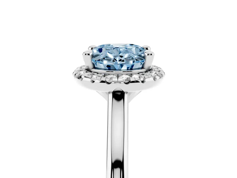 Oval Halo Engagement Ring Setting for a Fancy Blue Lab-Grown Diamond | Plain Polished Band | Platinum