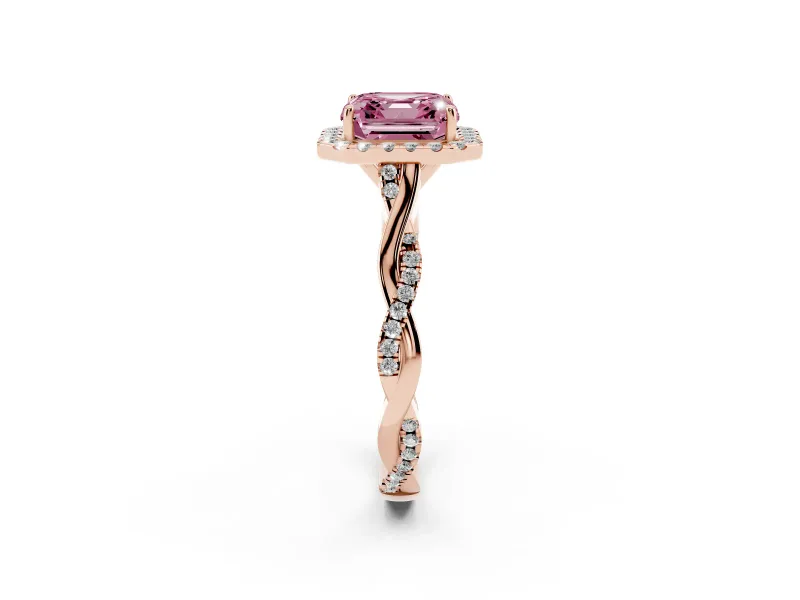 Asscher Cut Twist Halo Engagement Ring Setting for a Fancy Pink Lab-Grown Diamond | Rose Gold