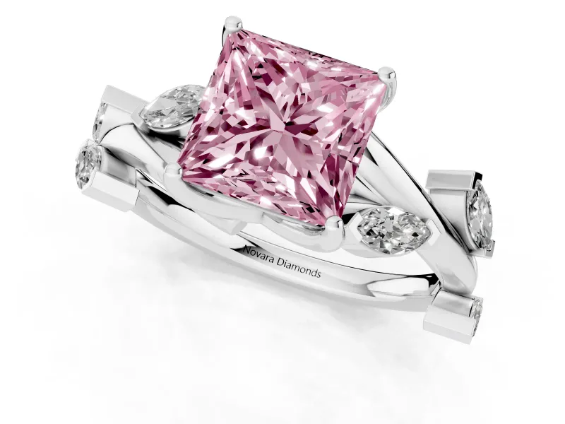 Princess Cut Twisted Vine Engagement Ring Setting for a Fancy Pink Lab-Grown Diamond | Platinum