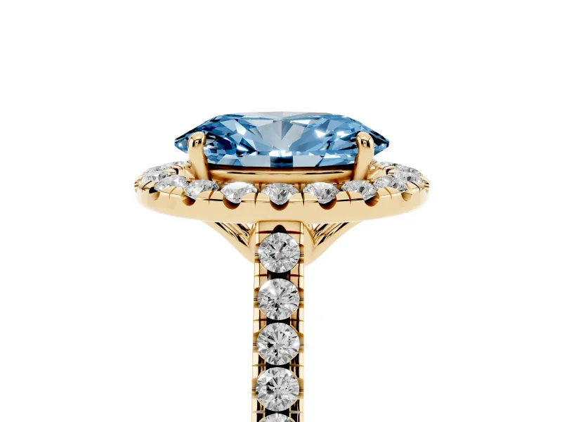 Oval Raised Halo Engagement Ring Setting for a Fancy Blue Lab-Grown Diamond | Yellow Gold
