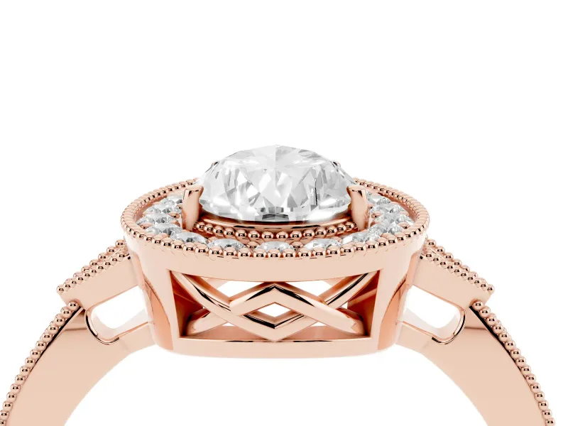 Pear-Shaped Vintage Milgrain Halo Engagement Ring Setting | Graduated Pavé Band | Rose Gold