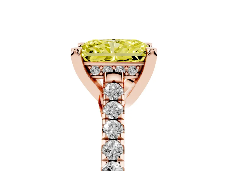 Radiant Cut Hidden Halo Pave Engagement Ring Setting for a Fancy Yellow Lab-Grown Diamond | Claw Prongs | Rose Gold