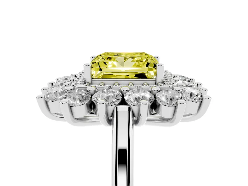 Princess Cut Floral Halo Engagement Ring Setting for a Fancy Yellow Lab-Grown Diamond | Plain Band | Sterling Silver