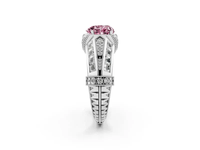 Fancy Pink Heart Cut Diamond Vintage-Inspired Milgrain Ring Set in Silver with Accent Split Shank