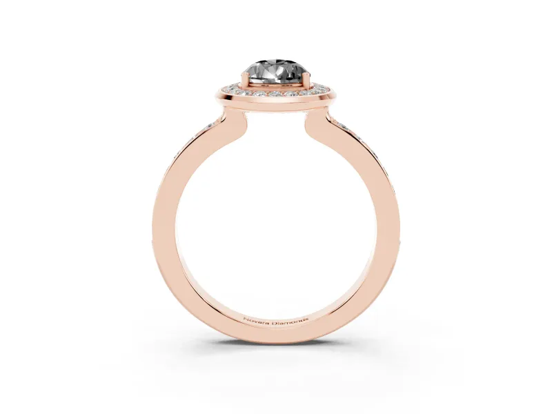 Fancy Black Pear Cut Diamond Halo Ring Set in Rose gold with Bezel Frame and Pavé Band