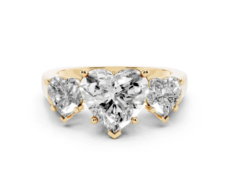 Heart Cut Diamond Three-Stone Trellis Ring Set in Yellow gold with Comfort Fit Band