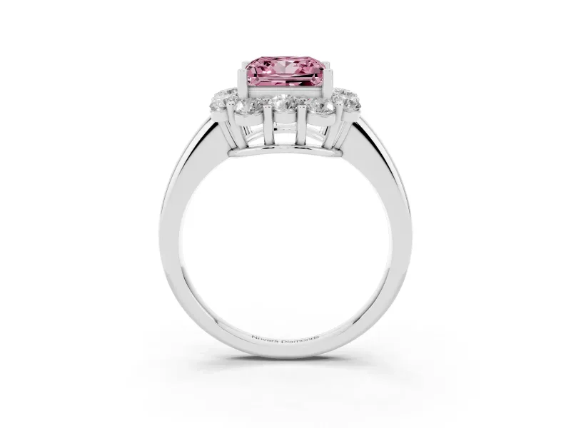 Princess Cut Graduated Milgrain Halo Engagement Ring Setting for a Fancy Pink Lab-Grown Diamond | Sterling Silver