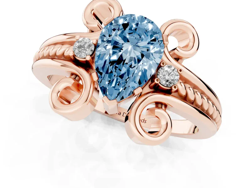 Pear-Shaped Scroll Solitaire Engagement Ring Setting for a Fancy Blue Lab-Grown Diamond | Rose Gold