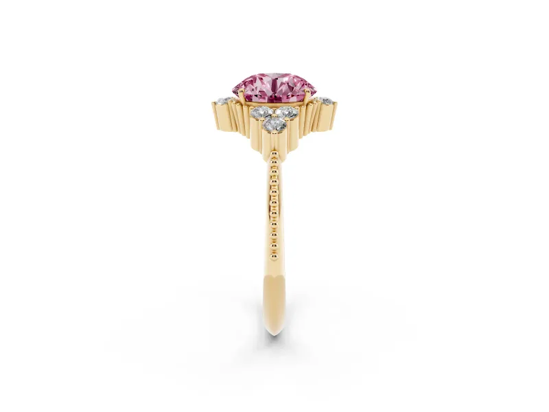 Round Cluster Engagement Ring Setting for a Fancy Pink Lab-Grown Diamond | Yellow Gold