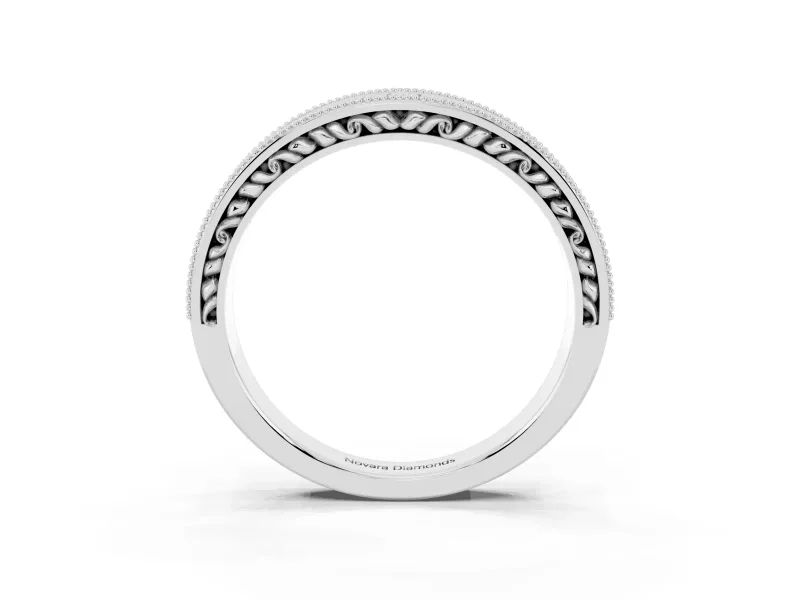 Round Lab-Grown Diamond Vintage Double Row Half Eternity Band | Milgrain Edges | White Gold