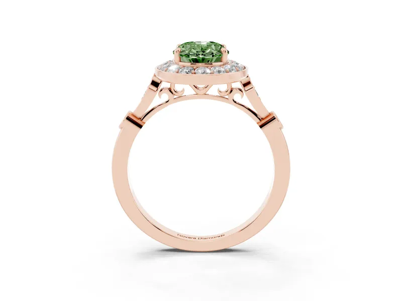 Oval Halo Engagement Ring Setting for a Fancy Green Lab-Grown Diamond | Bezel Stations | Rose Gold