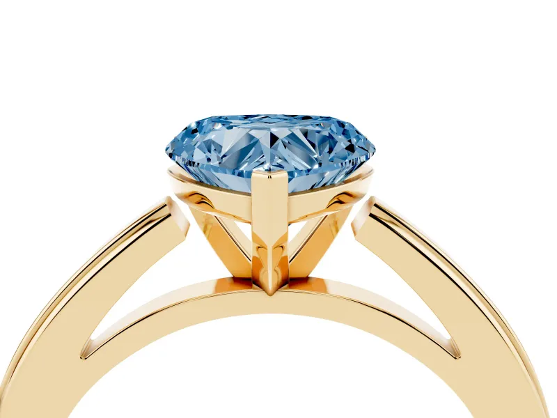 Heart-Shaped Solitaire Engagement Ring Setting for a Fancy Blue Lab-Grown Diamond | Stepped Flat Band | Yellow Gold