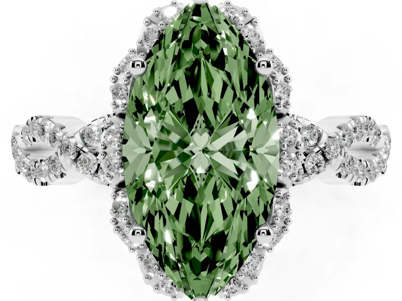 Marquise Halo Engagement Ring Setting for a Fancy Green Lab-Grown Diamond | Sterling Silver - Design NV-24725
