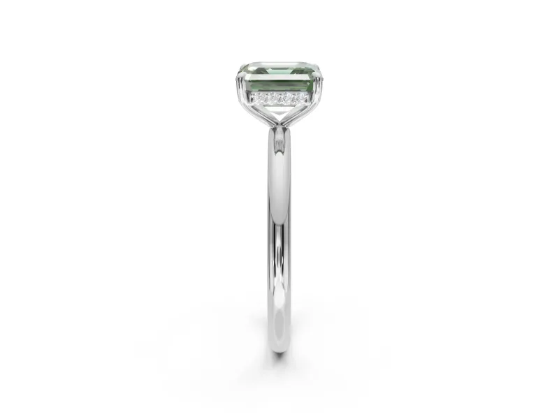 Asscher Cut Hidden Halo Ring Setting for a Fancy Green Lab-Grown Diamond | White Gold