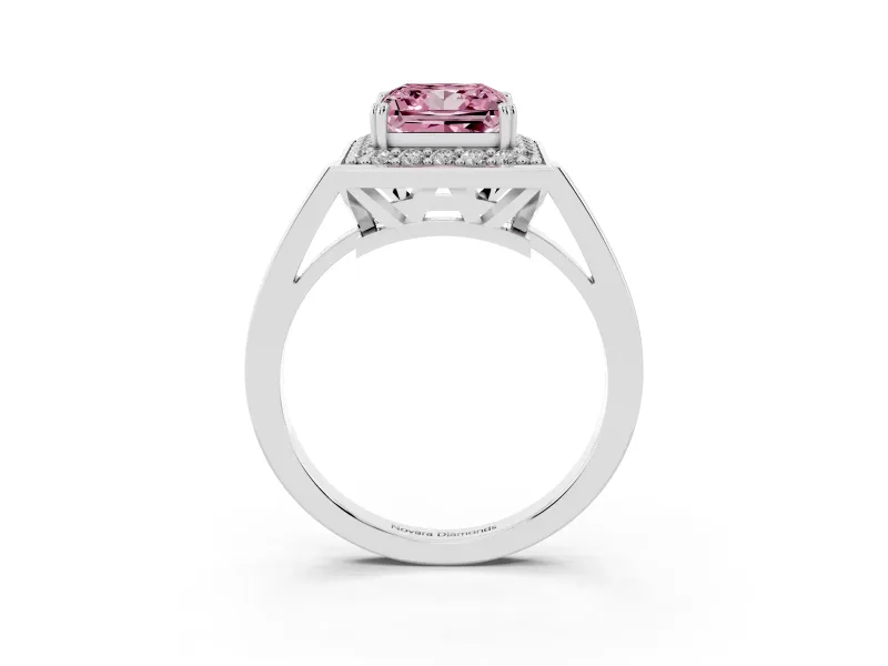 Princess Cut Halo Engagement Ring Setting for a Fancy Pink Lab-Grown Diamond | Polished Halo Rim | Platinum