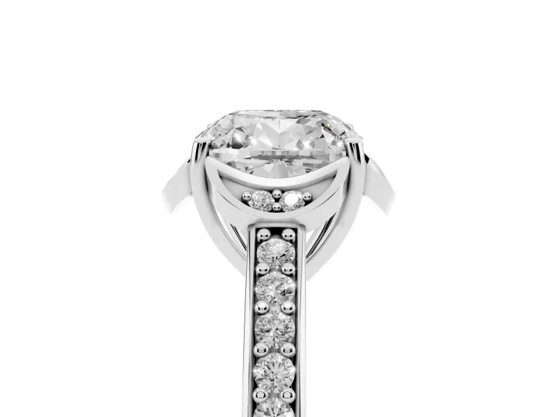 Cushion Cut Floral Pavé Engagement Ring Setting | Petal Accents | Sterling Silver