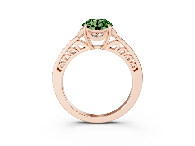 Round Floral Pavé Engagement Ring Setting for a Fancy Green Lab-Grown Diamond | Rose Gold