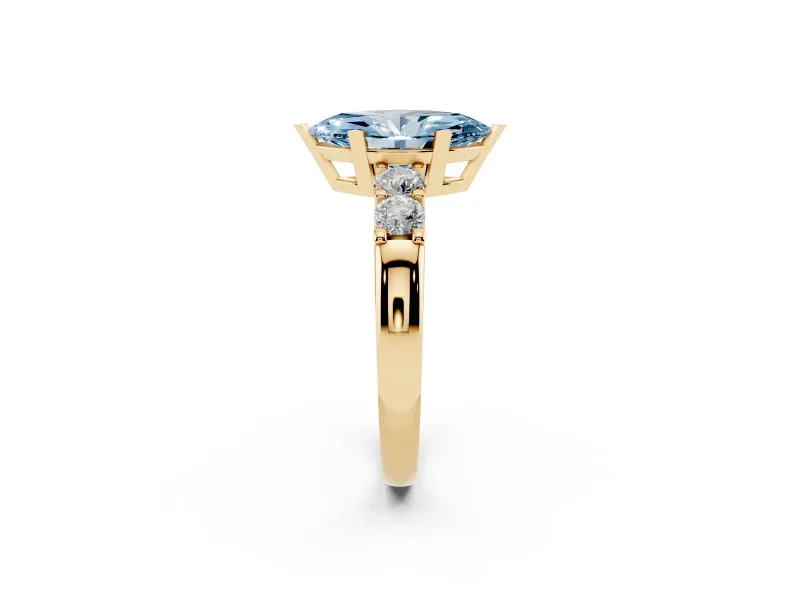Fancy Blue Marquise Cut Diamond Five-Stone Prong Set Engagement Ring Set in Yellow gold with Channel Band