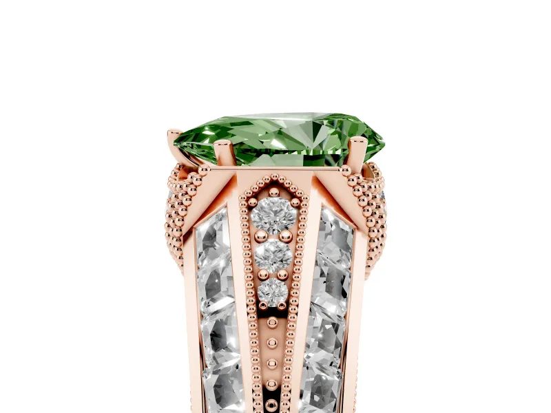 Pear-Shaped Vintage Milgrain Engagement Ring Setting for a Fancy Green Lab-Grown Diamond | Hidden Halo | Rose Gold