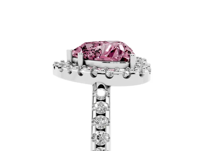 Heart-Shaped Pave Halo Engagement Ring Setting for a Fancy Pink Lab-Grown Diamond | Pave Band | Platinum