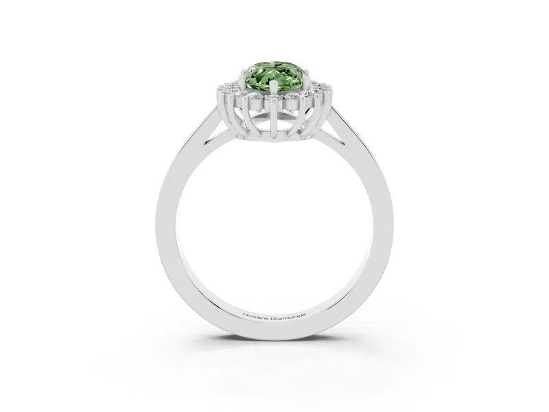 Fancy Green Marquise Cut Diamond Halo Ring Set in Platinum with Round Halo and Smooth Solitaire Band