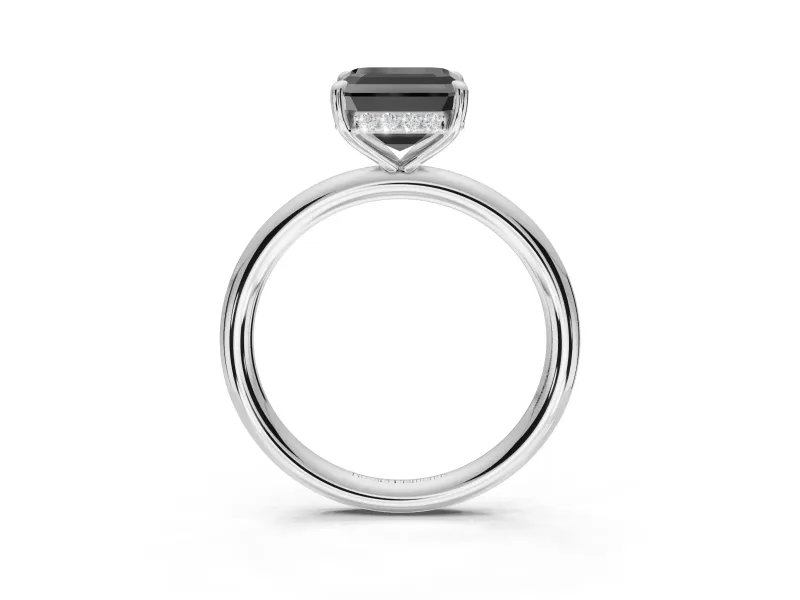 Asscher Cut Hidden Halo Engagement Ring Setting for a Black Center | Sterling Silver