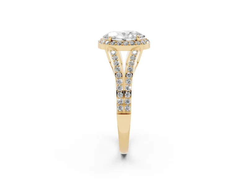 Oval Halo Engagement Ring Setting | V-Split Pavé Band | Yellow Gold