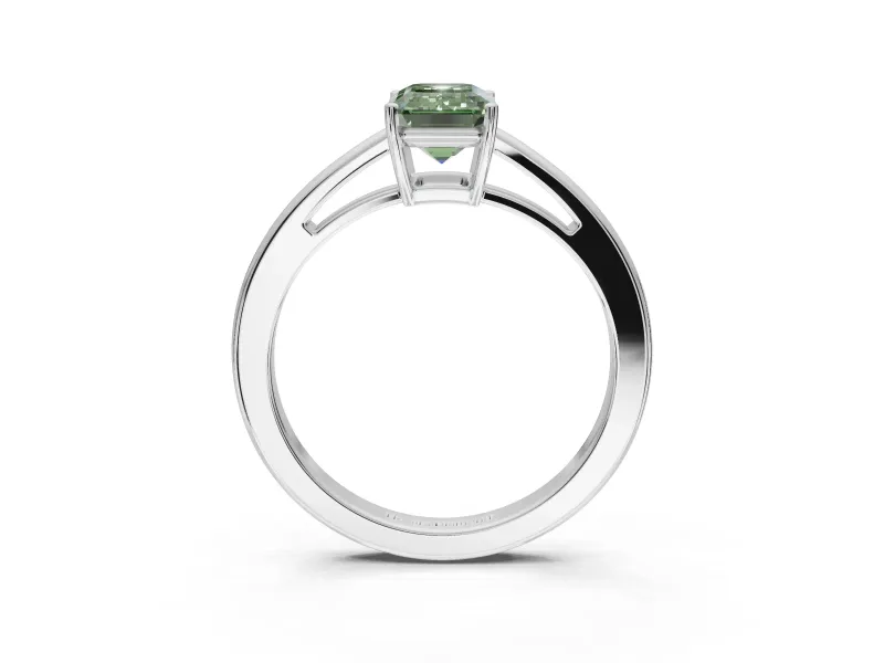 Emerald Cut Cathedral Solitaire Engagement Ring Setting for a Fancy Green Lab-Grown Diamond | Open Shoulders | Platinum